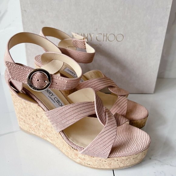 NIB Jimmy Choo Aleili 100 Leather Platform Wedge Sandals Blush Size US 10 EU 40 - Picture 8 of 12